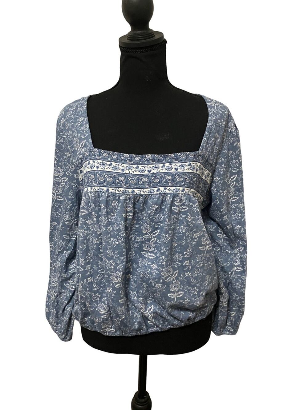 Lucky Brand Blue Floral Square-Neck Tunic Size L
